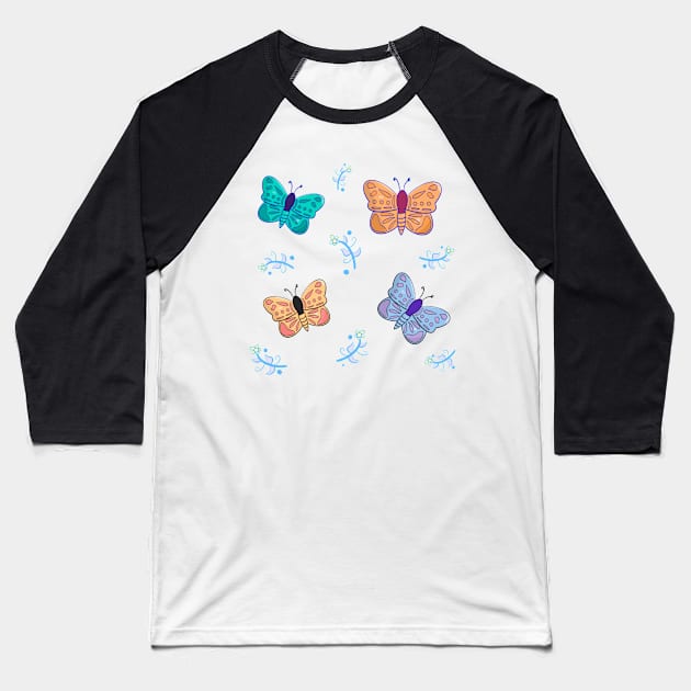 Colorful Butterfly Pattern Baseball T-Shirt by CarterGraphics